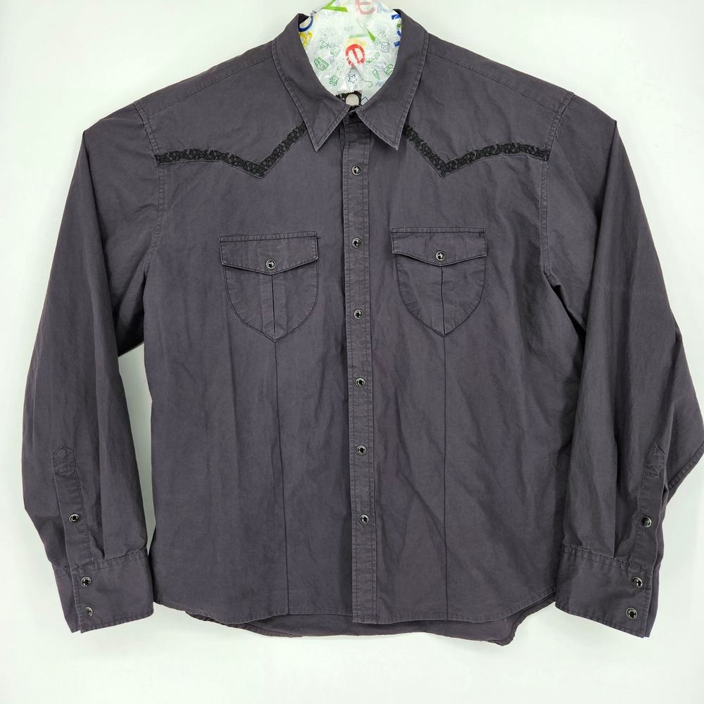 Rock & Roll Cowboy Shirt Mens XXL Black Western Button Up Rodeo Long Sleeve